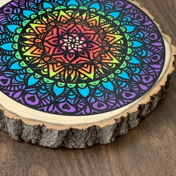 Mandala Wood Slice Wall Art Fine Art Acrylic Painting Custom Home Decor Sustaina - Picture 8 of 13